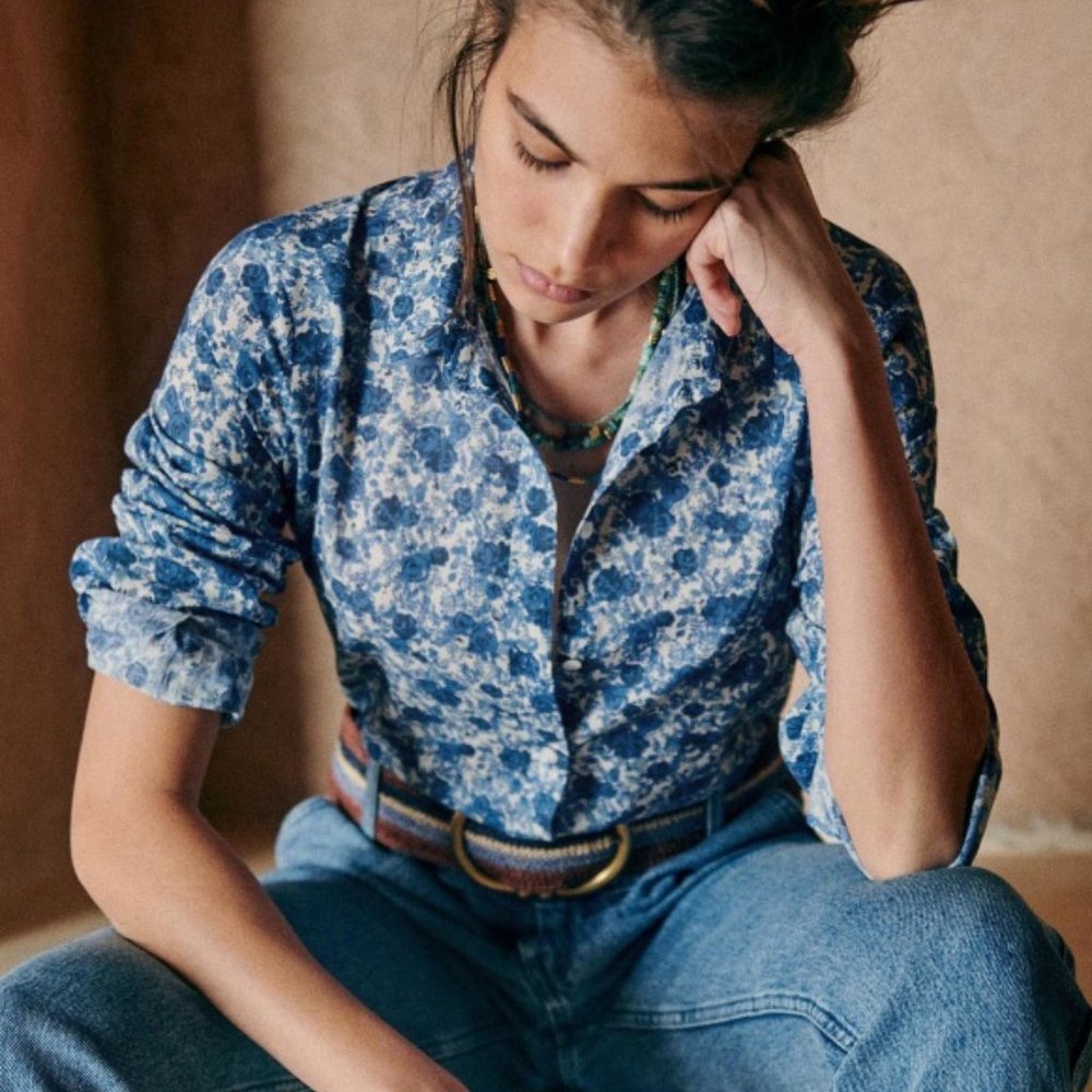 Sezane Pierro Shirt in Blue Peonies